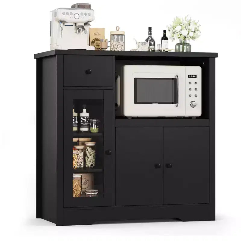 Kitchen Microwave Cabinets with Storage, Buffet Cabinet Sideboard with 3 Doors,1 Drawer and Adjustable Shelves, Pantry Storage Cabinet for Kitchen