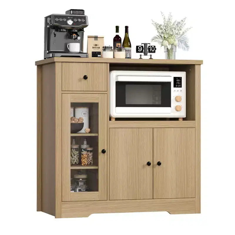 Kitchen Microwave Cabinets with Storage, Buffet Cabinet Sideboard with 3 Doors,1 Drawer and Adjustable Shelves, Pantry Storage Cabinet for Kitchen