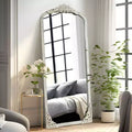 64x21 inch Solid Wood Carved Right Angle Micro Arch Full Body Mirror Weathered White (with Bracket)