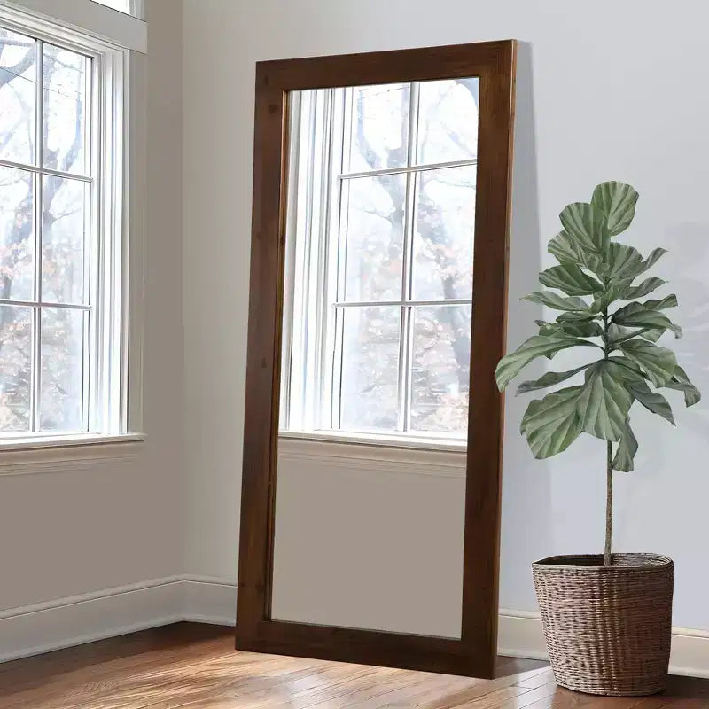 Miroir psyché rectangulaire en bois massif, 71 x 31 pouces, couleur noyer, bord droit (sans support)