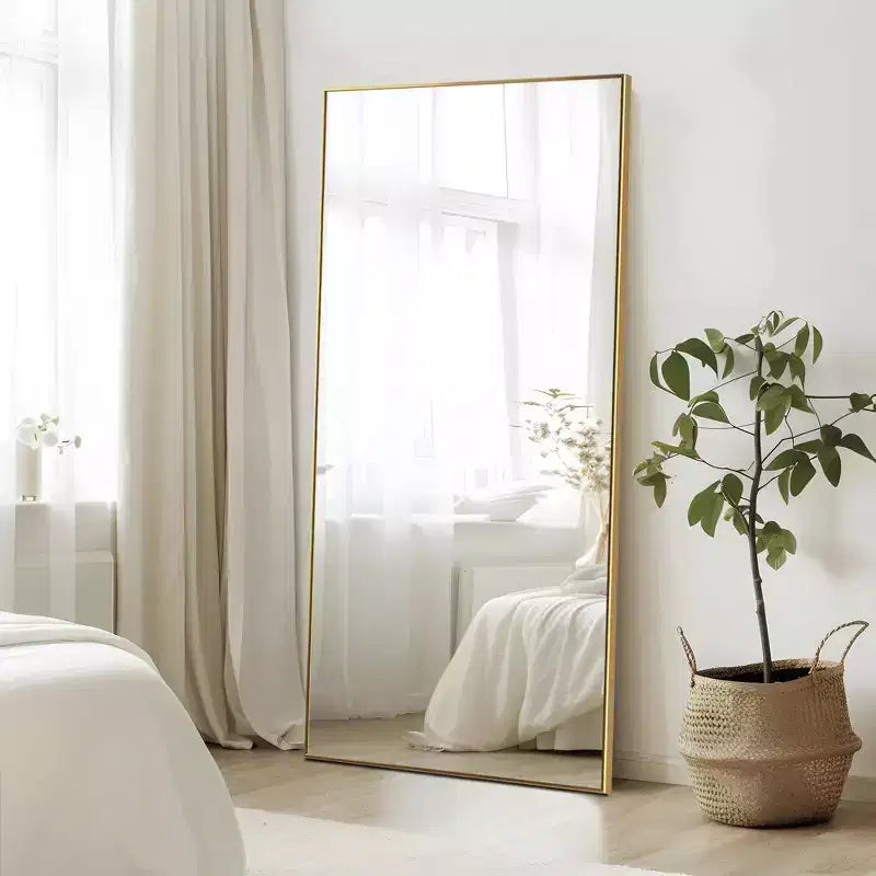 59x28 inch Aluminum Alloy Fine Edged Rectangular Gold Full Body Mirror (with Bracket)