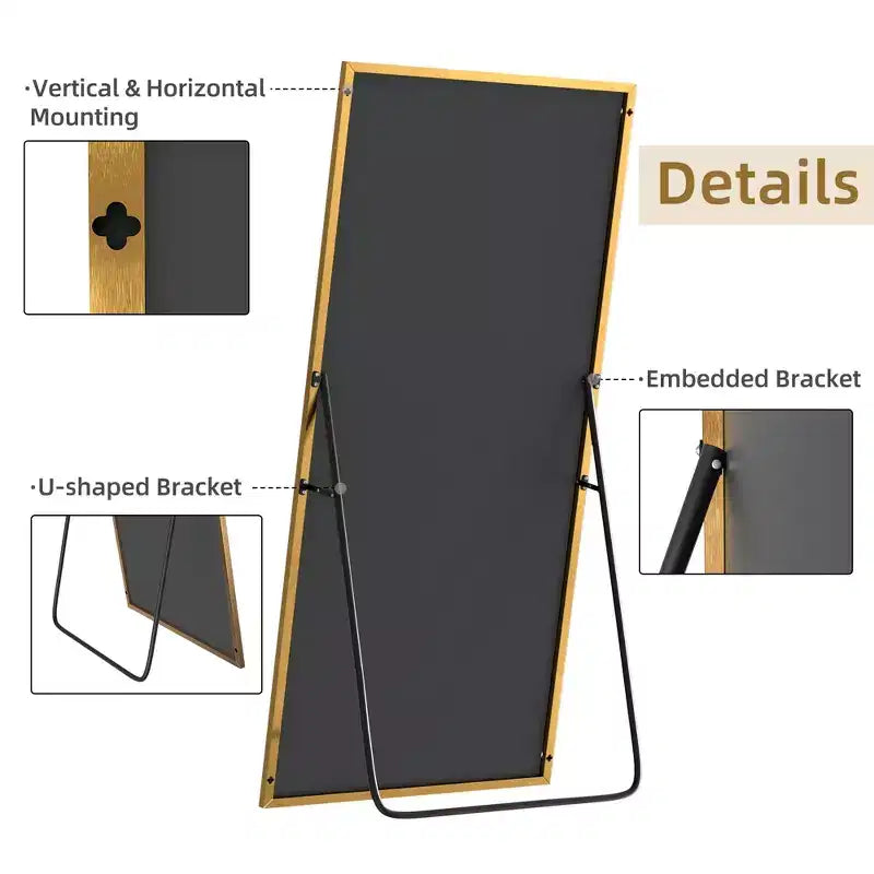 59x28 inch Aluminum Alloy Fine Edged Rectangular Gold Full Body Mirror (with Bracket)