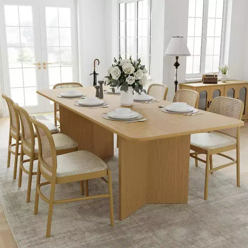 Table à manger de ferme PexFix 79 x 33,5 en bois massif avec pieds en V et plateau carré en bois pour salles à manger modernes et réunions de famille, couleur naturelle