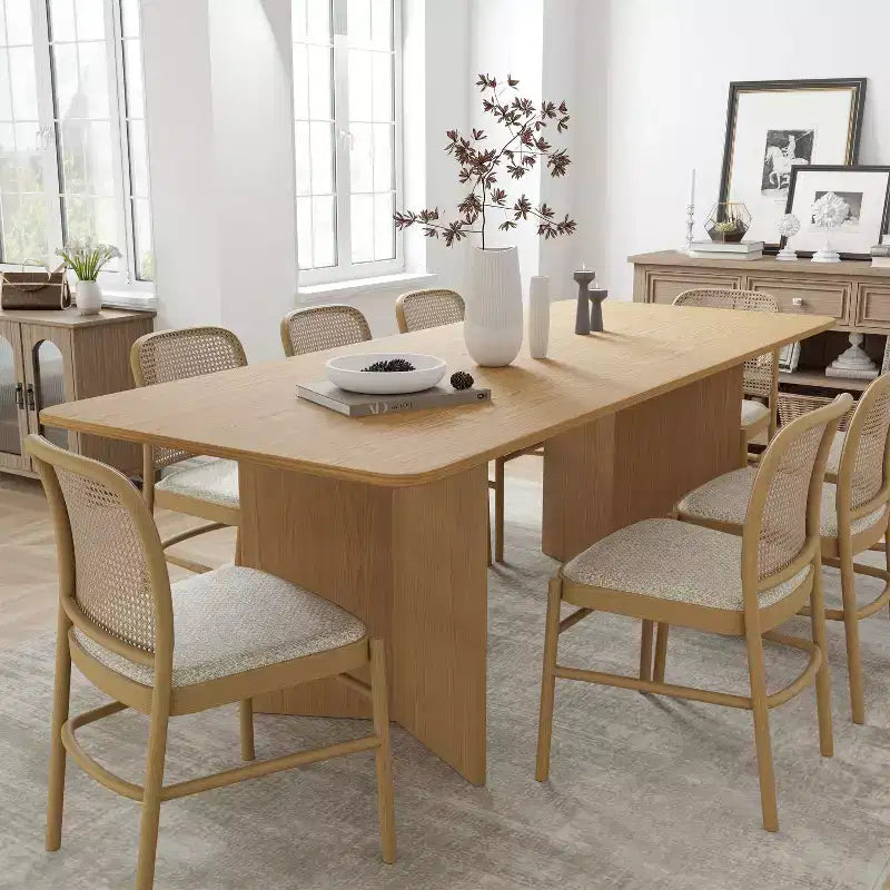 Table à manger de ferme PexFix 79 x 33,5 en bois massif avec pieds en V et plateau carré en bois pour salles à manger modernes et réunions de famille, couleur naturelle