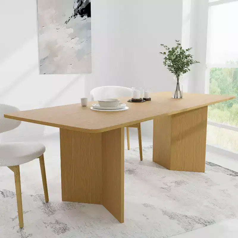 Table à manger de ferme PexFix 79 x 33,5 en bois massif avec pieds en V et plateau carré en bois pour salles à manger modernes et réunions de famille, couleur naturelle
