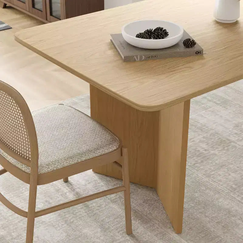 Table à manger de ferme PexFix 79 x 33,5 en bois massif avec pieds en V et plateau carré en bois pour salles à manger modernes et réunions de famille, couleur naturelle
