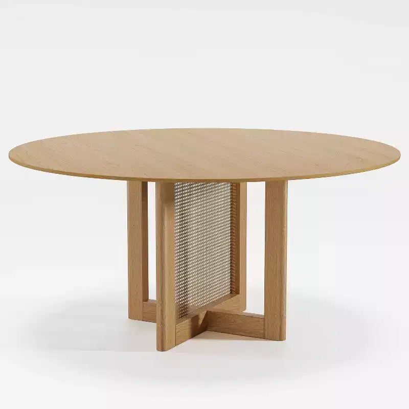 PexFix 60 x 60 Farmhouse Kitchen Dining Room Table Furniture Round Natural Kitchen Table with Rattan Woven Legs for Kitchen Bar Living Room