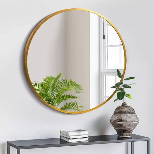 1-Piece 20 inch Gold Aluminum Alloy Fine Edged Circular Hanging Mirror Frame Wall Mirror