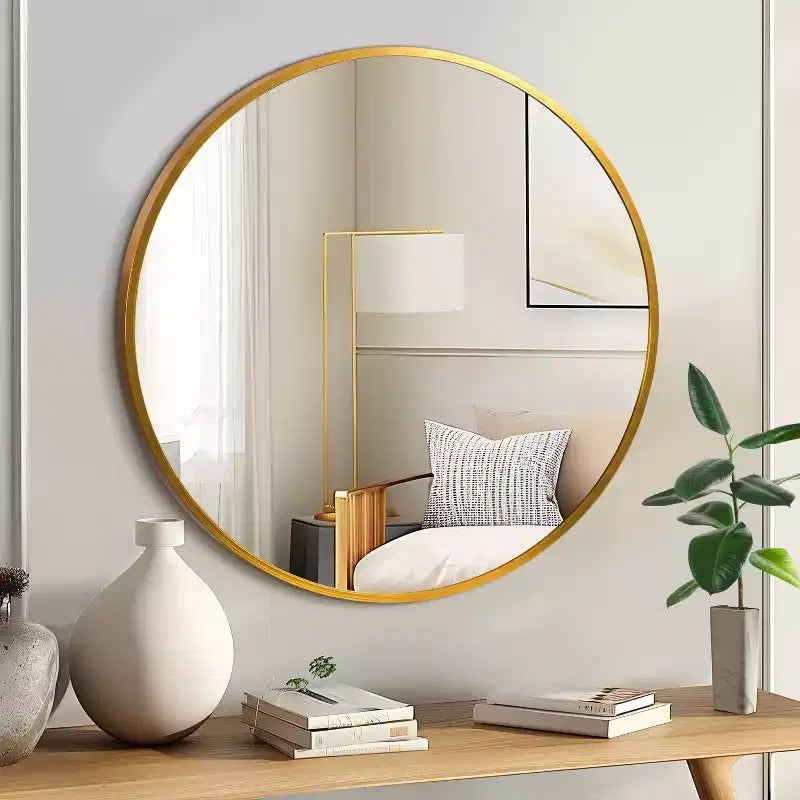 Miroir mural circulaire à cadre fin en alliage d'aluminium doré de 20 pouces