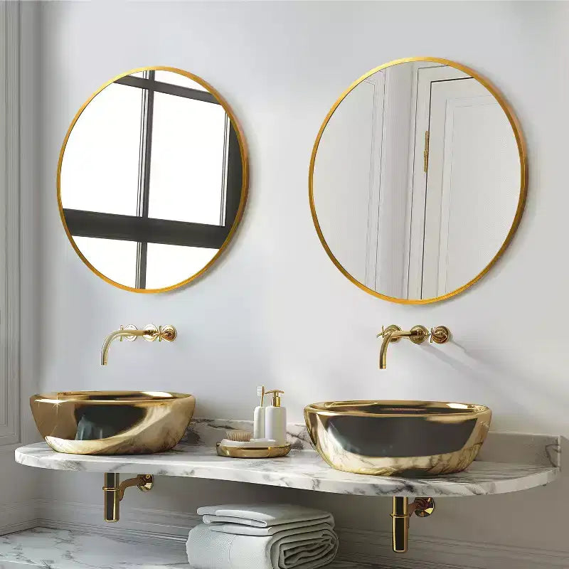 1-Piece 20 inch Gold Aluminum Alloy Fine Edged Circular Hanging Mirror Frame Wall Mirror