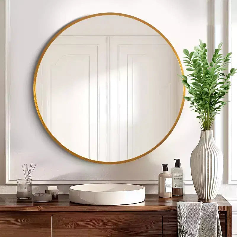 Miroir mural circulaire à cadre fin en alliage d'aluminium doré de 20 pouces