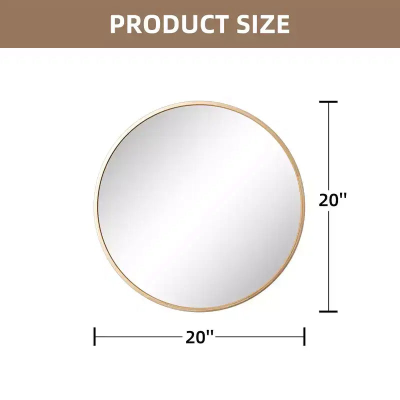 1-Piece 20 inch Gold Aluminum Alloy Fine Edged Circular Hanging Mirror Frame Wall Mirror