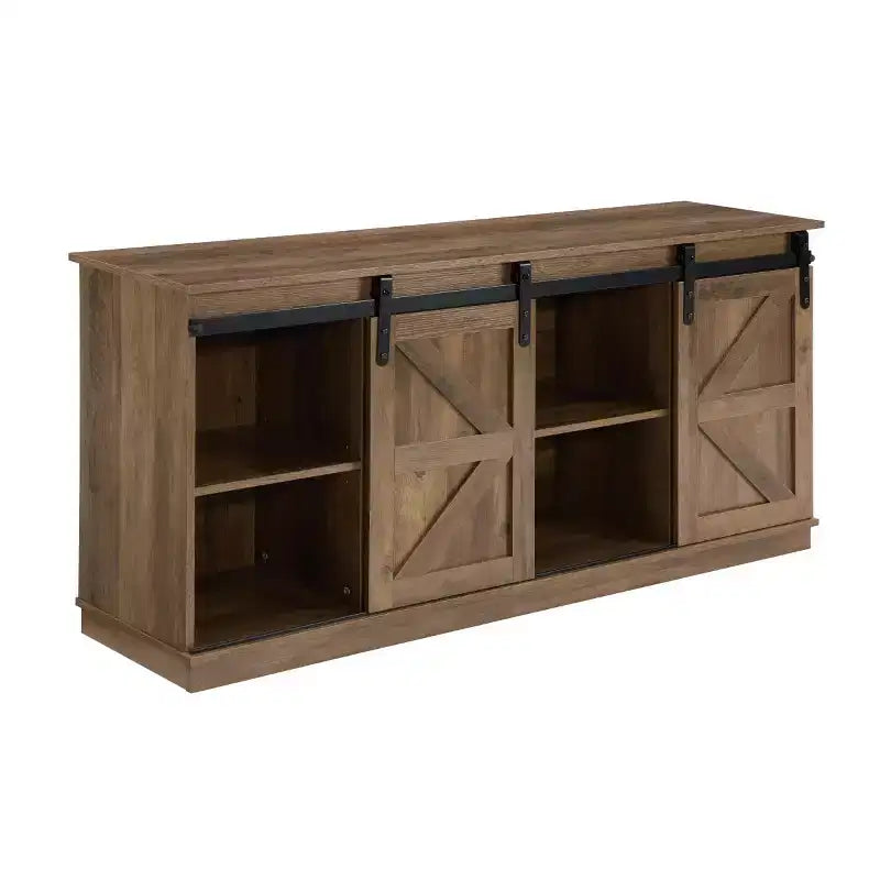 Meuble TV et centre de divertissement de style rustique de 58 po pour téléviseurs jusqu'à 65 po, avec portes coulissantes de grange et armoires de rangement