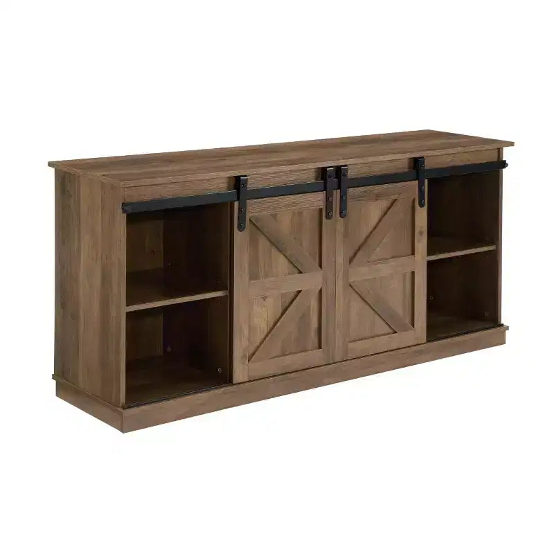 Meuble TV et centre de divertissement de style rustique de 58 po pour téléviseurs jusqu'à 65 po, avec portes coulissantes de grange et armoires de rangement