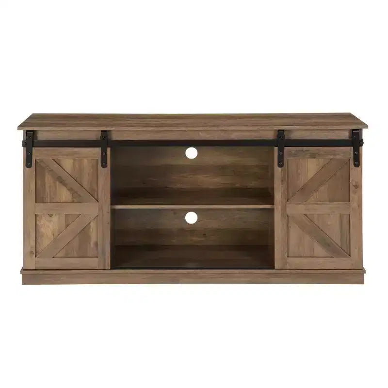 Meuble TV et centre de divertissement de style rustique de 58 po pour téléviseurs jusqu'à 65 po, avec portes coulissantes de grange et armoires de rangement