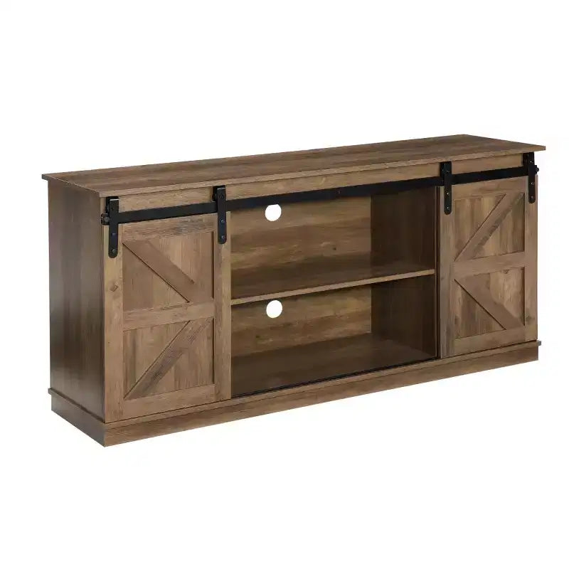 Meuble TV et centre de divertissement de style rustique de 58 po pour téléviseurs jusqu'à 65 po, avec portes coulissantes de grange et armoires de rangement
