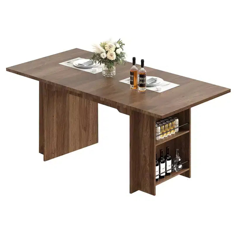 Rustic Wooden 63 Inch Farmhouse Dining Table with 4 Storage Shelves and Large Tabletop for 6 for Dining Room, Living Room, Kitchen