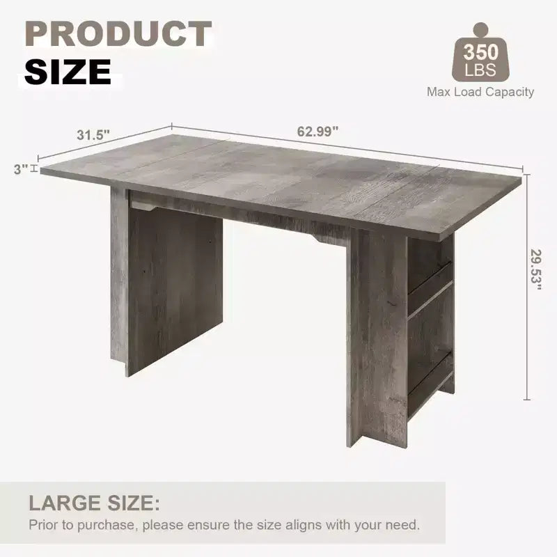 Rustic Wooden 63 Inch Farmhouse Dining Table with 4 Storage Shelves and Large Tabletop for 6 for Dining Room, Living Room, Kitchen