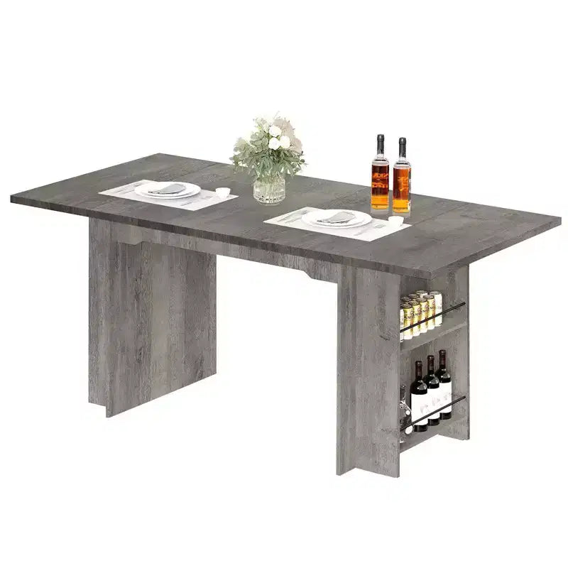 Rustic Wooden 63 Inch Farmhouse Dining Table with 4 Storage Shelves and Large Tabletop for 6 for Dining Room, Living Room, Kitchen