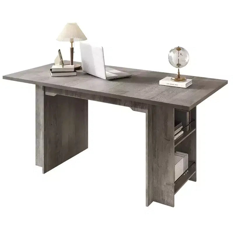 Rustic Wooden 63 Inch Farmhouse Dining Table with 4 Storage Shelves and Large Tabletop for 6 for Dining Room, Living Room, Kitchen