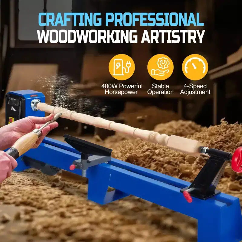 Tour à bois d'établi 14 x 20 | Vitesse variable 0,5 CV 1040-2980 tr/min, machine à tourner le bois avec ciseaux, contre-pointe CM3