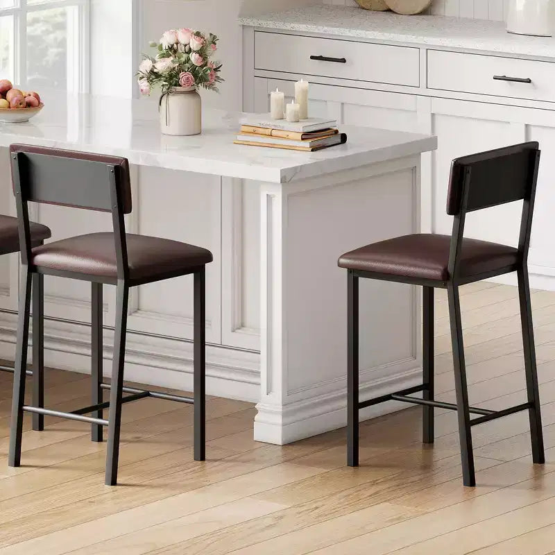 Bar Stools Set of 2, Counter Stools with Back and Thickened Metal Legs, Upholstered PU Leather Counter Height Barstools with Footrest