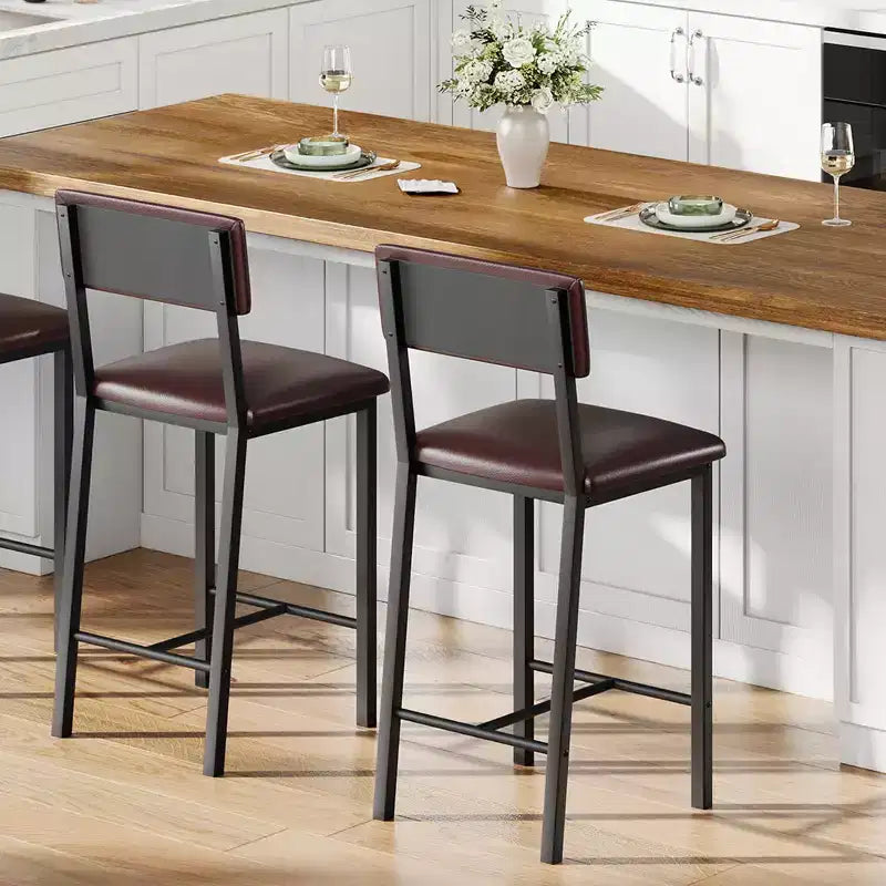 Bar Stools Set of 2, Counter Stools with Back and Thickened Metal Legs, Upholstered PU Leather Counter Height Barstools with Footrest