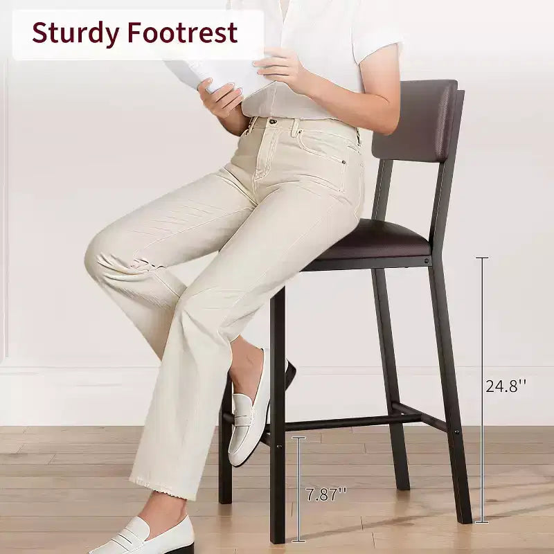 Bar Stools Set of 2, Counter Stools with Back and Thickened Metal Legs, Upholstered PU Leather Counter Height Barstools with Footrest
