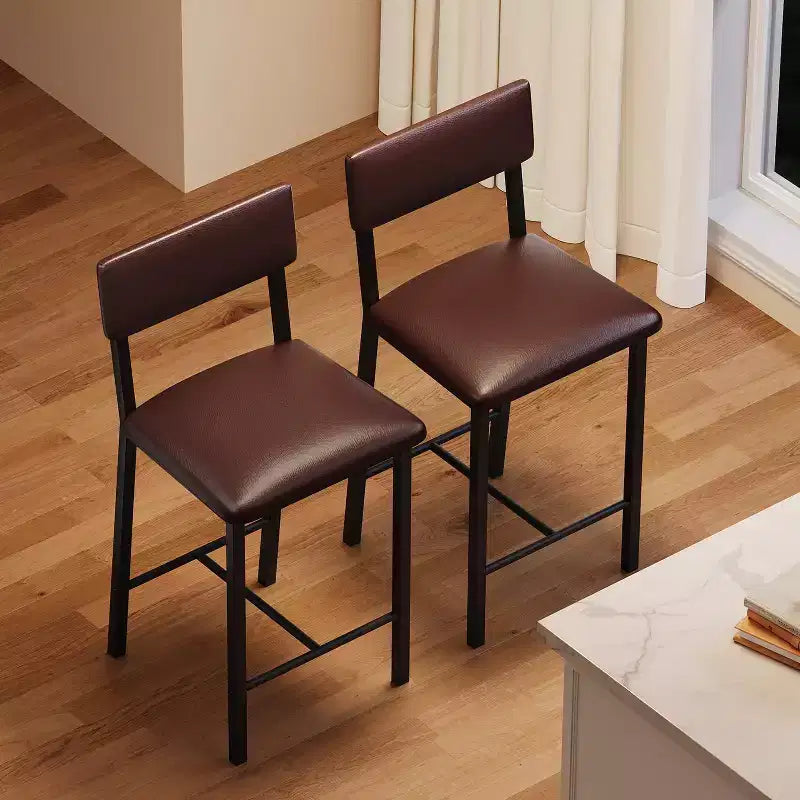 Bar Stools Set of 2, Counter Stools with Back and Thickened Metal Legs, Upholstered PU Leather Counter Height Barstools with Footrest