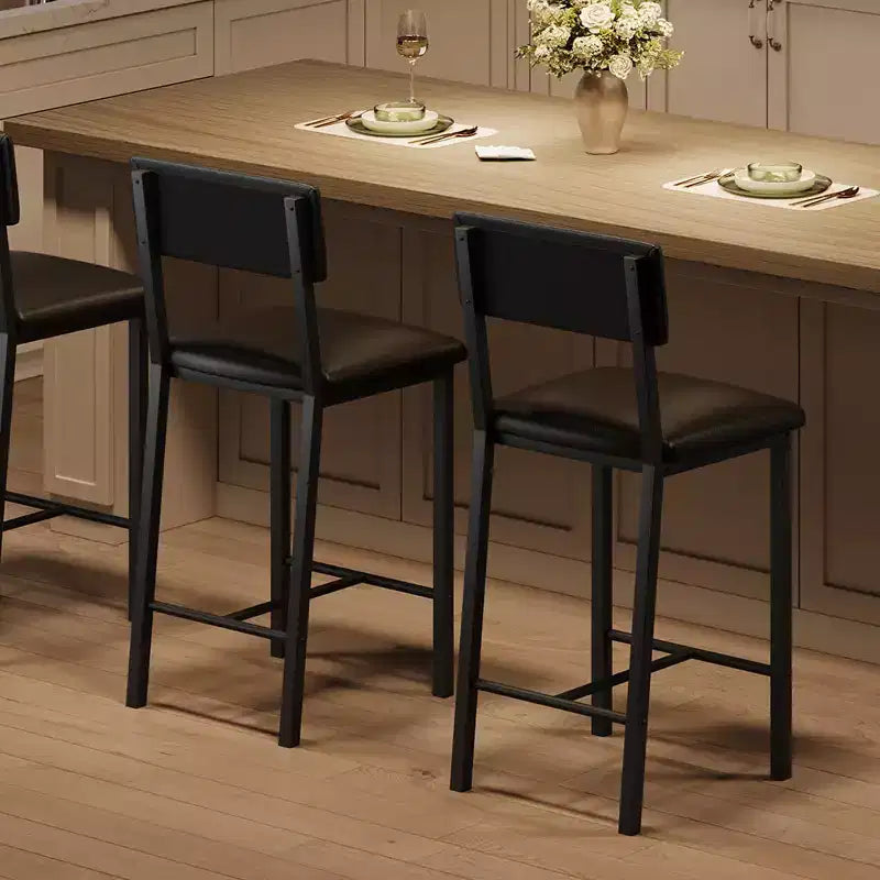 Bar Stools Set of 2, Counter Stools with Back and Thickened Metal Legs, Upholstered PU Leather Counter Height Barstools with Footrest