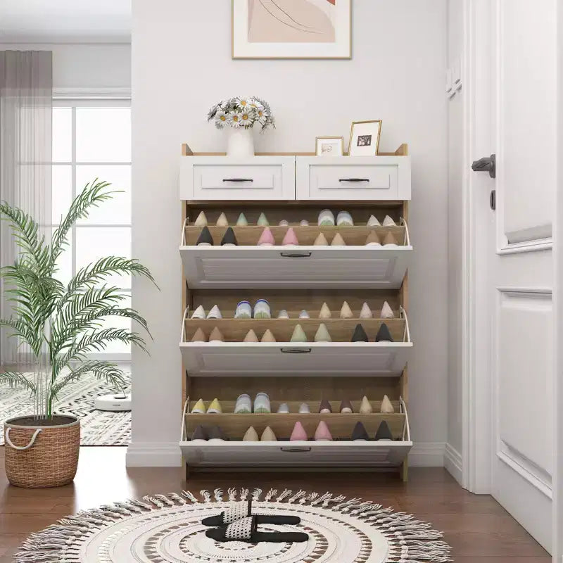 Meuble à chaussures TROPOW avec 3 tiroirs basculants pour l'entrée, meuble de rangement pour chaussures avec 2 tiroirs, organisateur de meuble à chaussures pour hall d'entrée, blanc
