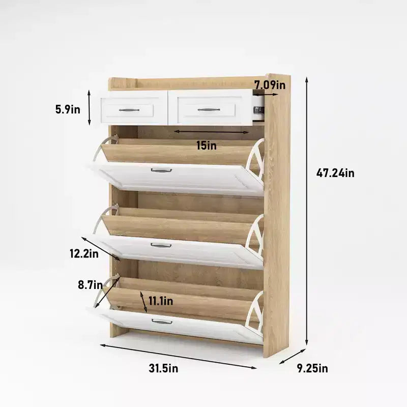 Meuble à chaussures TROPOW avec 3 tiroirs basculants pour l'entrée, meuble de rangement pour chaussures avec 2 tiroirs, organisateur de meuble à chaussures pour hall d'entrée, blanc