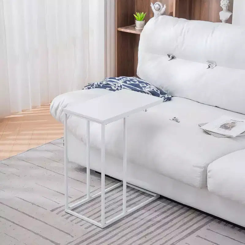 18.9in C-Type Single-Layer White Melamine White Powder-Coated Medium Density Fiberboard + Iron Rectangular Side Table