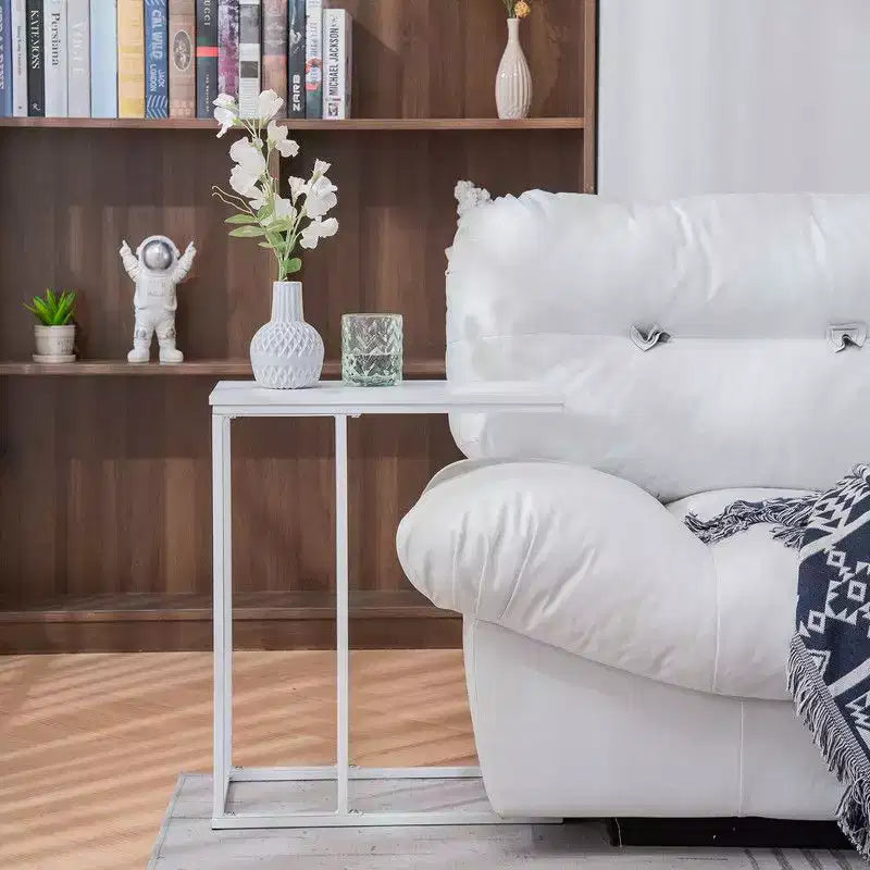 18.9in C-Type Single-Layer White Melamine White Powder-Coated Medium Density Fiberboard + Iron Rectangular Side Table