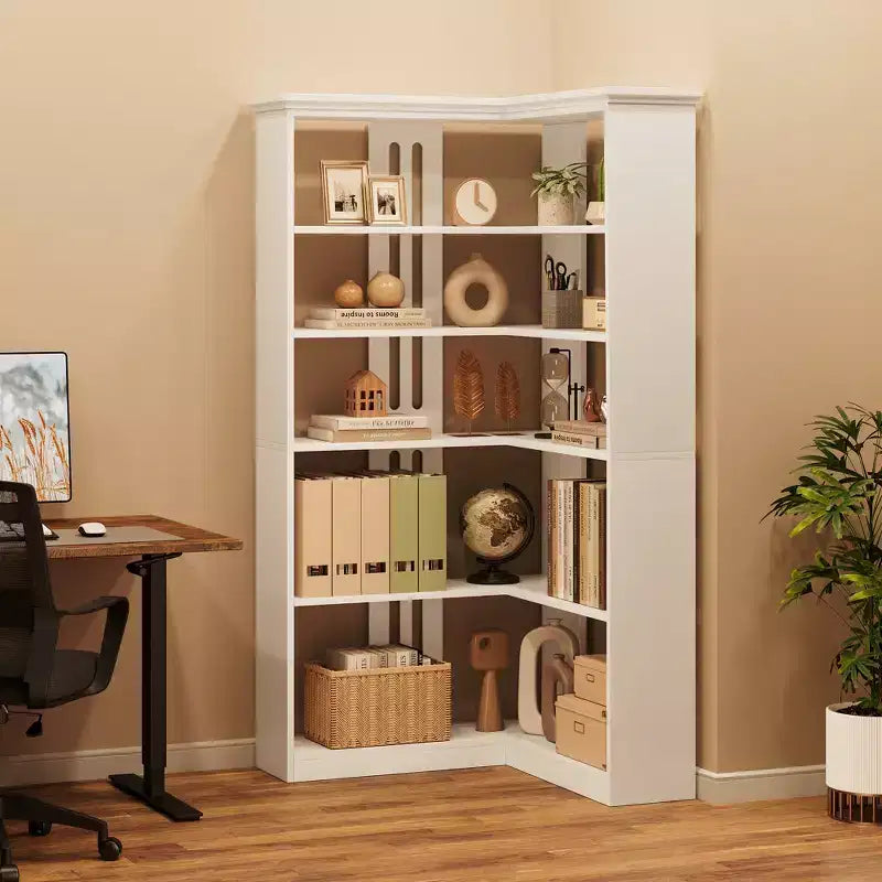 72.8in Tall 5 Tier Corner Bookshelf Farmhouse Bookcase Large Bookshelf Wood Bookcase Corner Shelf L Shaped Bookshelfs Storage Display Rack