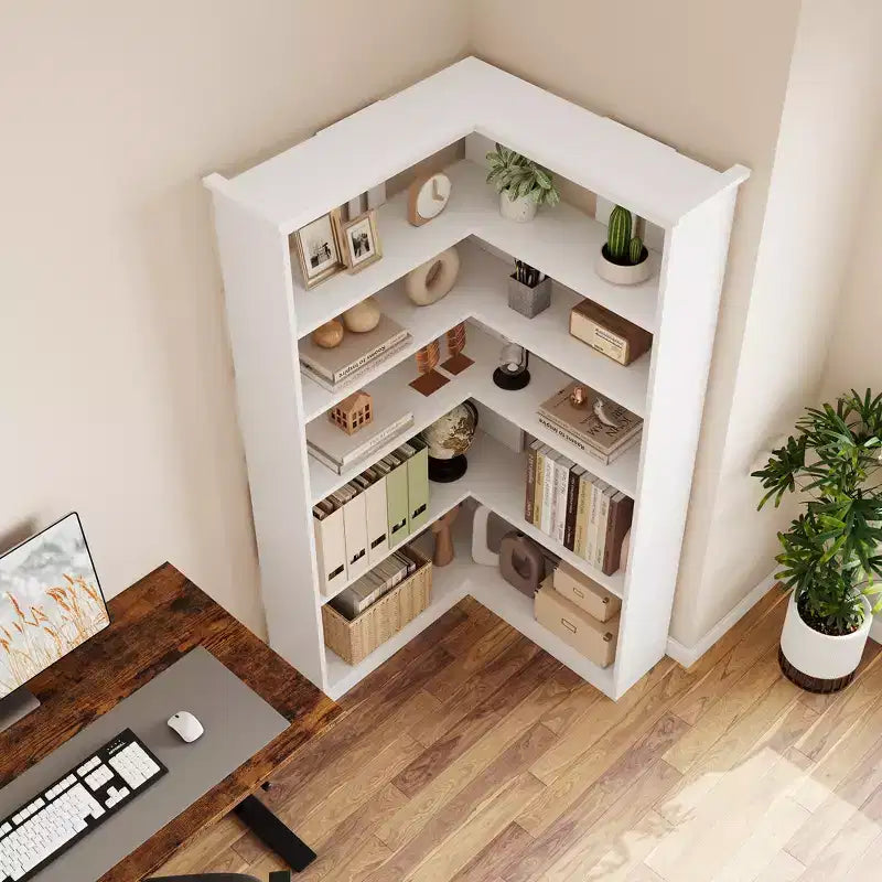 72.8in Tall 5 Tier Corner Bookshelf Farmhouse Bookcase Large Bookshelf Wood Bookcase Corner Shelf L Shaped Bookshelfs Storage Display Rack