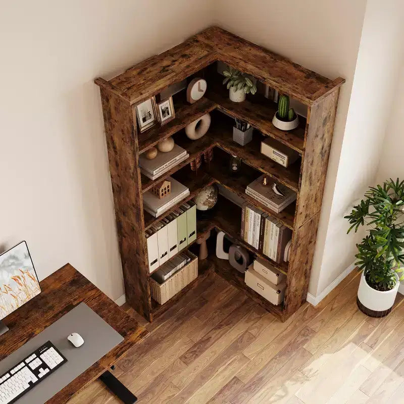 72.8in Tall 5 Tier Corner Bookshelf Farmhouse Bookcase Large Bookshelf Wood Bookcase Corner Shelf L Shaped Bookshelfs Storage Display Rack