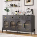 62 Modern Buffet Cabinet with Storage, 3 Drawers & 4 Fluted Glass Doors, Wooden Sideboard Console Table for Kitchen, Dining Room, Coffee Bar