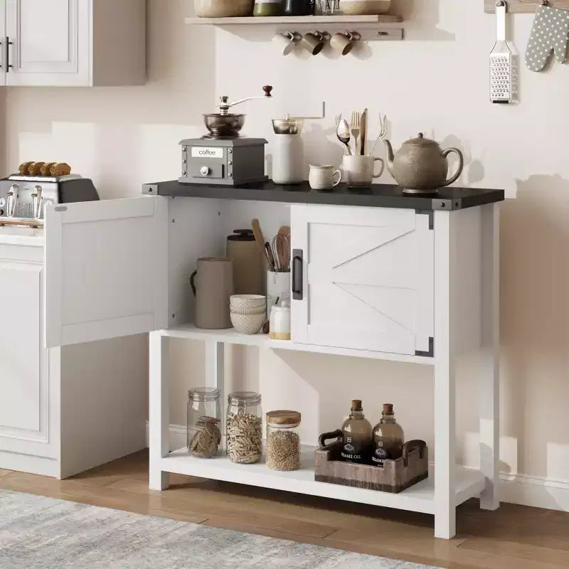 Farmhouse Entryway Table - 2-Door Console with Storage Shelf for Living Room & Hallway
