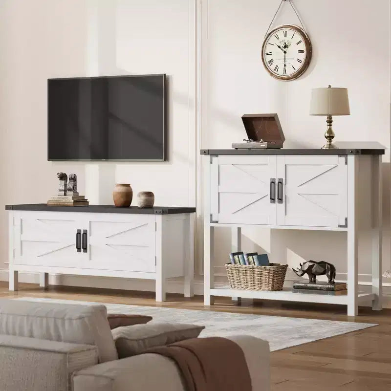 Farmhouse Entryway Table - 2-Door Console with Storage Shelf for Living Room & Hallway