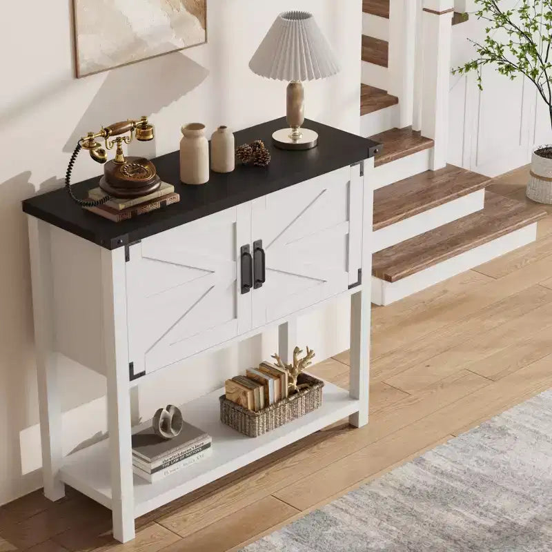 Farmhouse Entryway Table - 2-Door Console with Storage Shelf for Living Room & Hallway