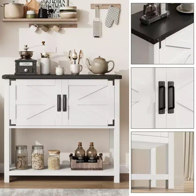 Farmhouse Entryway Table - 2-Door Console with Storage Shelf for Living Room & Hallway