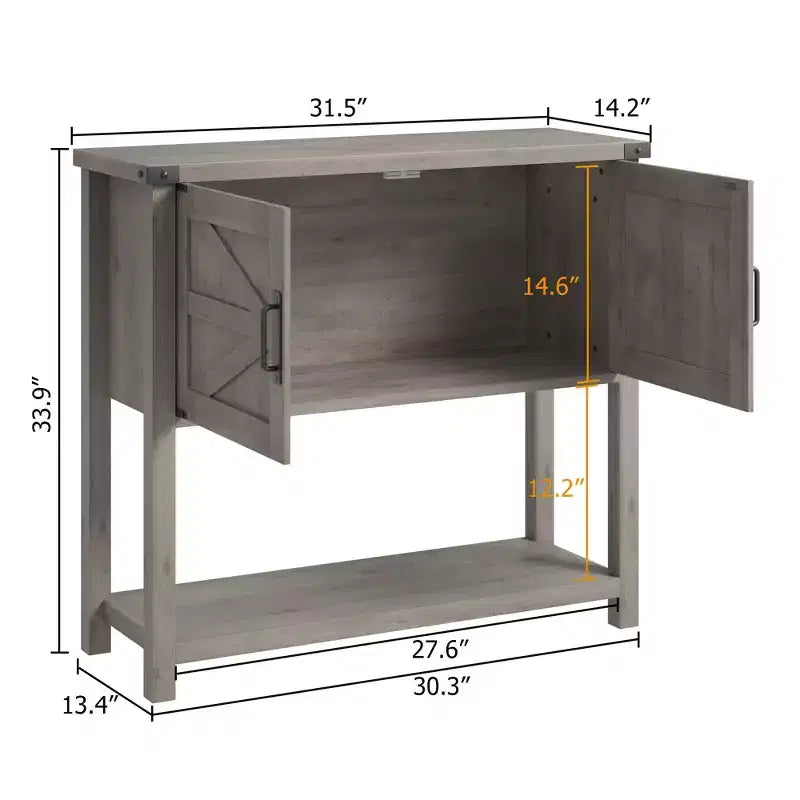 Farmhouse Entryway Table - 2-Door Console with Storage Shelf for Living Room & Hallway