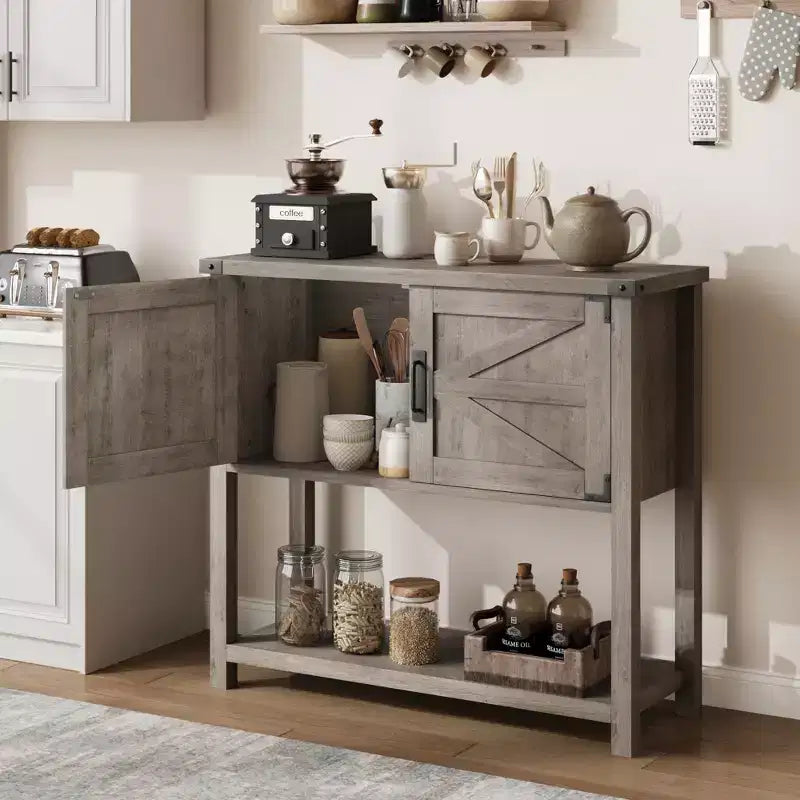 Farmhouse Entryway Table - 2-Door Console with Storage Shelf for Living Room & Hallway