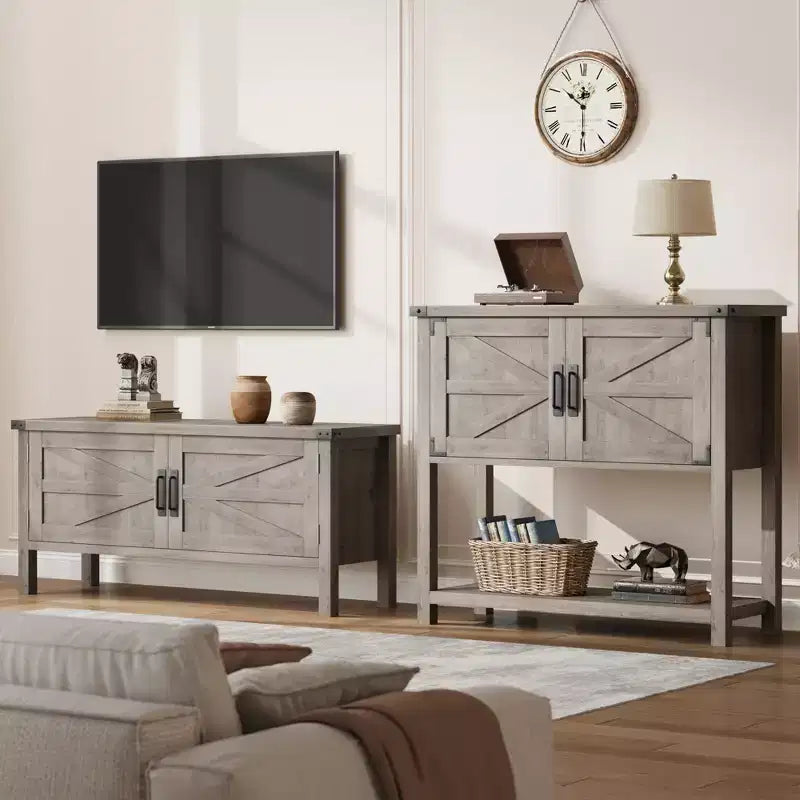 Farmhouse Entryway Table - 2-Door Console with Storage Shelf for Living Room & Hallway