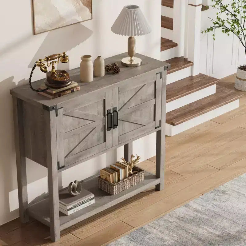 Farmhouse Entryway Table - 2-Door Console with Storage Shelf for Living Room & Hallway