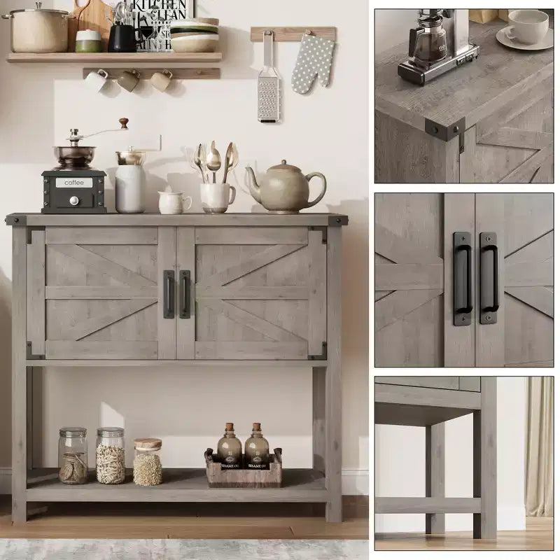 Farmhouse Entryway Table - 2-Door Console with Storage Shelf for Living Room & Hallway