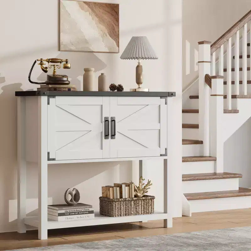 Farmhouse Entryway Table - 2-Door Console with Storage Shelf for Living Room & Hallway