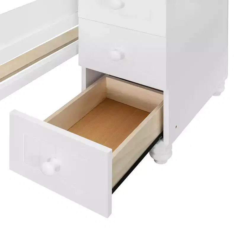 Twin Over Full Wooden Bunk Bed with Desk/Wardrobe, LED Light & Storage Space, White + Orange - ModernLuxe