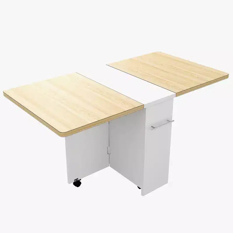 Folding Dining Table, Farmhouse Dining Table for 4 Storage Shelf, 6 Wheels Multipose Expandable Kitchen Drop Leaf Table